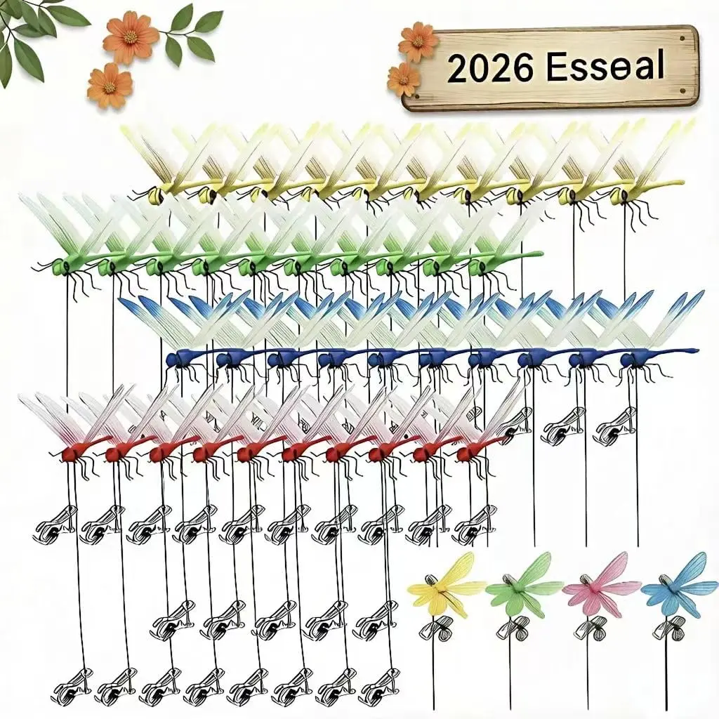 Realistic Dragonfly Clips for Outdoor Garden Decor, 12 Pack Holographic Reflective Wings Summer Farmhouse Yard Ornaments, Rustic Accents for Plant Pots Fence Patio Wedding