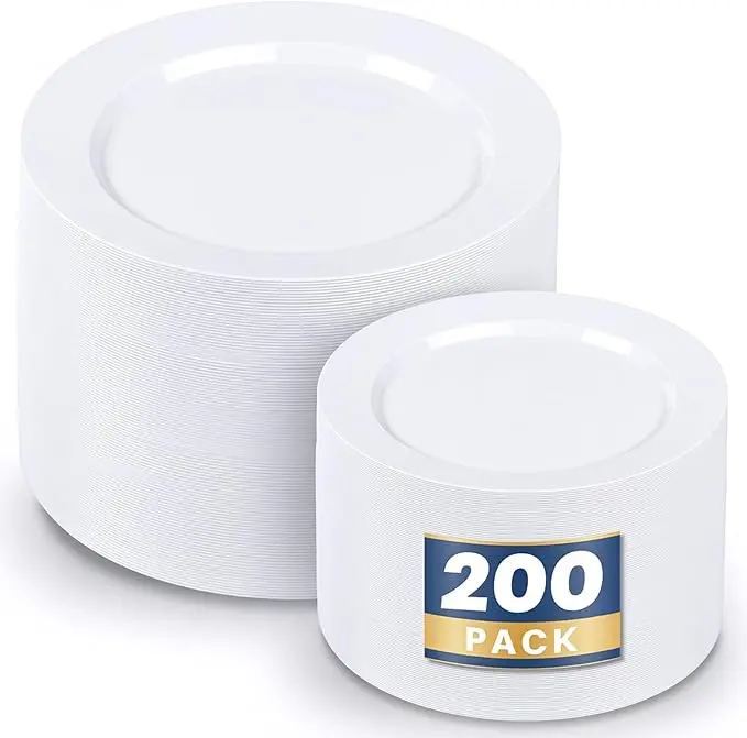 F 200pcs White Plastic Plates Disposable - Heavy Duty Plastic Plates for Party F 200pcs White Plastic Plates Disposable - Heavy Duty Plastic Plates for Party