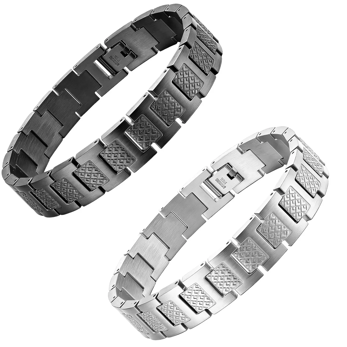 NO BRANDE Men's Carbon Fiber and Stainless Steel Bracelet, 8.66-inch Black Plated Link Band with Hidden Clasp, Durable Men's Accessories, Anniversary Gift, Durable Black Plated, Gunmetal