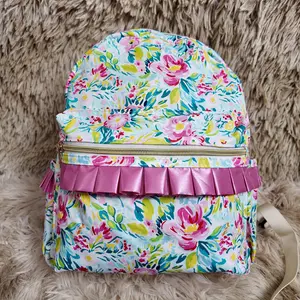 Pink ruffle floral printed backpack toddler girls bag