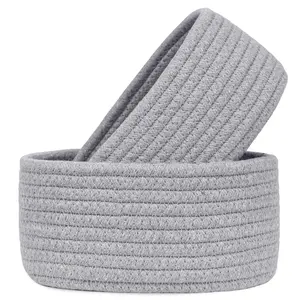 【2 Pack】Abenkle Small Woven Baskets, Tiny Oval Shallow Storage Baskets, Mini Cotton Rope Empty Decorative Basket, Boho Little Organizer Bins for Bathroom, Cat Dog Toy Gifts Baskets ABenkle