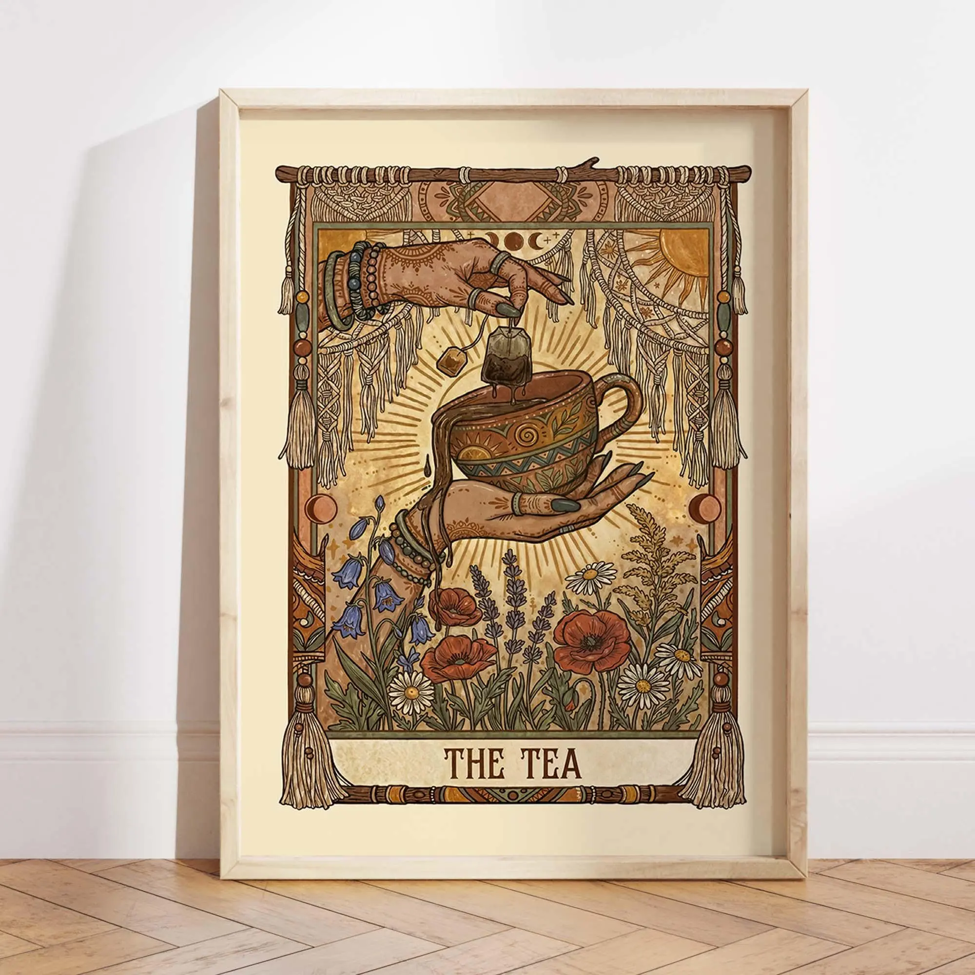 [Sale Up To 50%][No frame, Free Ship] Boho Tea Tarot Card Print, The Tea Poster, Witchy Kitchen Wall Art, Art Nouveau Botanical Teacup Decor, Tea Lover Gift