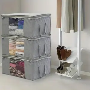 Foldable Clothes Storage Box, 1 Count Clothes Blanket Organizer with Lid & Handle, Clothes Storage Box with Zipper & Clear Window, Portable Storage Bag