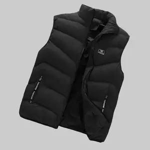 Warm Winter Vest Men's Casual Zipper Pockets Stand Collar Zip Up Vest For Fall Winter KW31129 100% Polyester Sleeveless Solid Color - Menswear