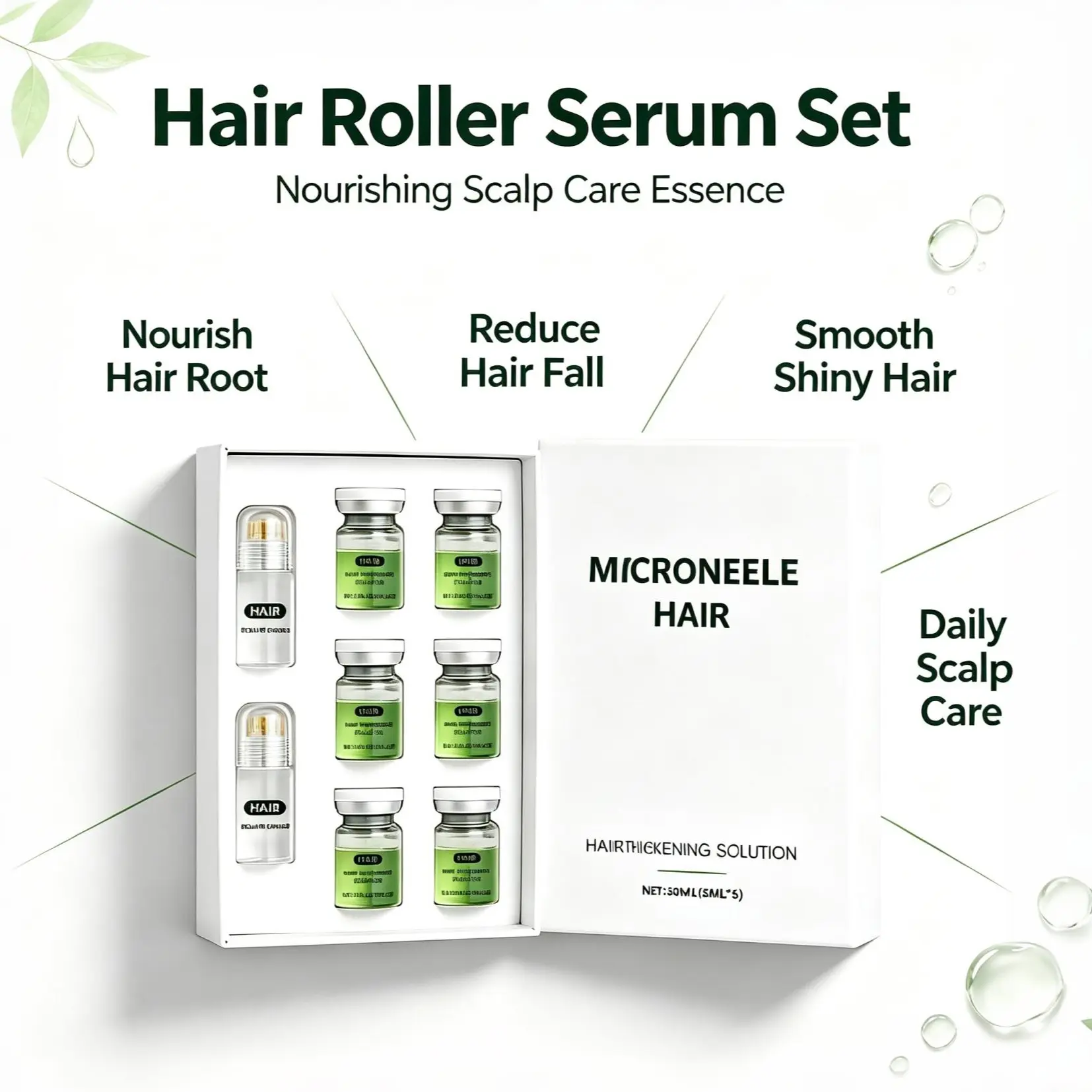 Hair Care Roller Essence: Nourishes and protects hair, making it smooth and shiny, preventing hair loss. This is a daily scalp care essence suitable for gift box packaging vitality
