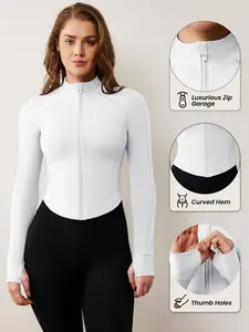 Women's Quick-Dry Sport Jacket Full Zip Yoga Top, Lightweight Slim-Fit Long Sleeve Gym Shirt with Thumbholes, All Seasons Wear, Sports Yoga Jacket