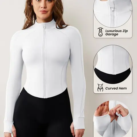 Women's Quick-Dry Sport Jacket Full Zip Yoga Top, Lightweight Slim-Fit Long Sleeve Gym Shirt with Thumbholes, All Seasons Wear, Sports Yoga Jacket, Workout Yoga Jacket, Activewear, Sports Fitness Outerwear