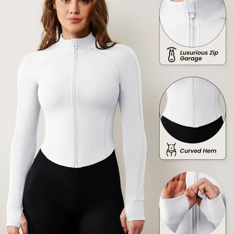 Women's Quick-Dry Sport Jacket Full Zip Yoga Top, Lightweight Slim-Fit Long Sleeve Gym Shirt with Thumbholes, All Seasons Wear, Sports Yoga Jacket, Workout Yoga Jacket, Activewear, Sports Fitness Outerwear