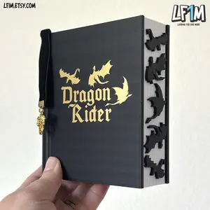 Dragon Rider Book Shaped Bookmark Holder | 3D Printed Bookish Decor | Fantasy Reader Gift | Rider Library Organizer | Dragon Hoard Storage