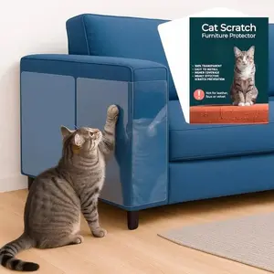 Cat Scratch Protector for Furniture - Heavy Duty Easy Application Shield for Sofa Corners Walls & Doors - Transparent Easy Install Cat Claw Guard