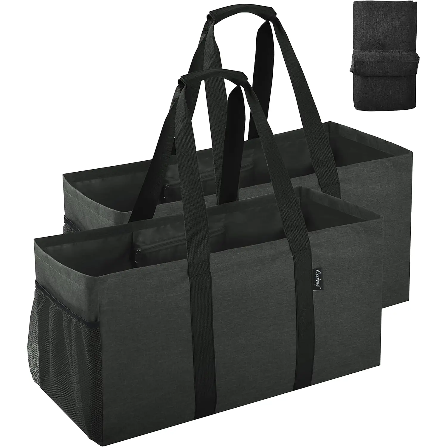 42L  Utility Tote Bag, Oxford Fabric  Folding Grocery Bags with Handles and Pockets, 2 Pack