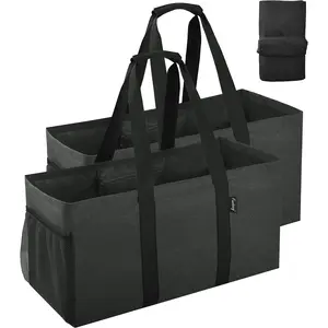 42L  Utility Tote Bag, Oxford Fabric  Folding Grocery Bags with Handles and Pockets, 2 Pack
