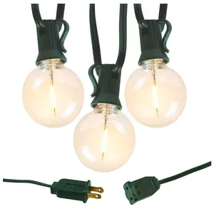 LumaBase Electric LED Globe String Lights with 25 Clear G40 E12 C7 Filament Bulbs for Indoor Outdoor Decor 300 Inch Cord Weather Resistant
