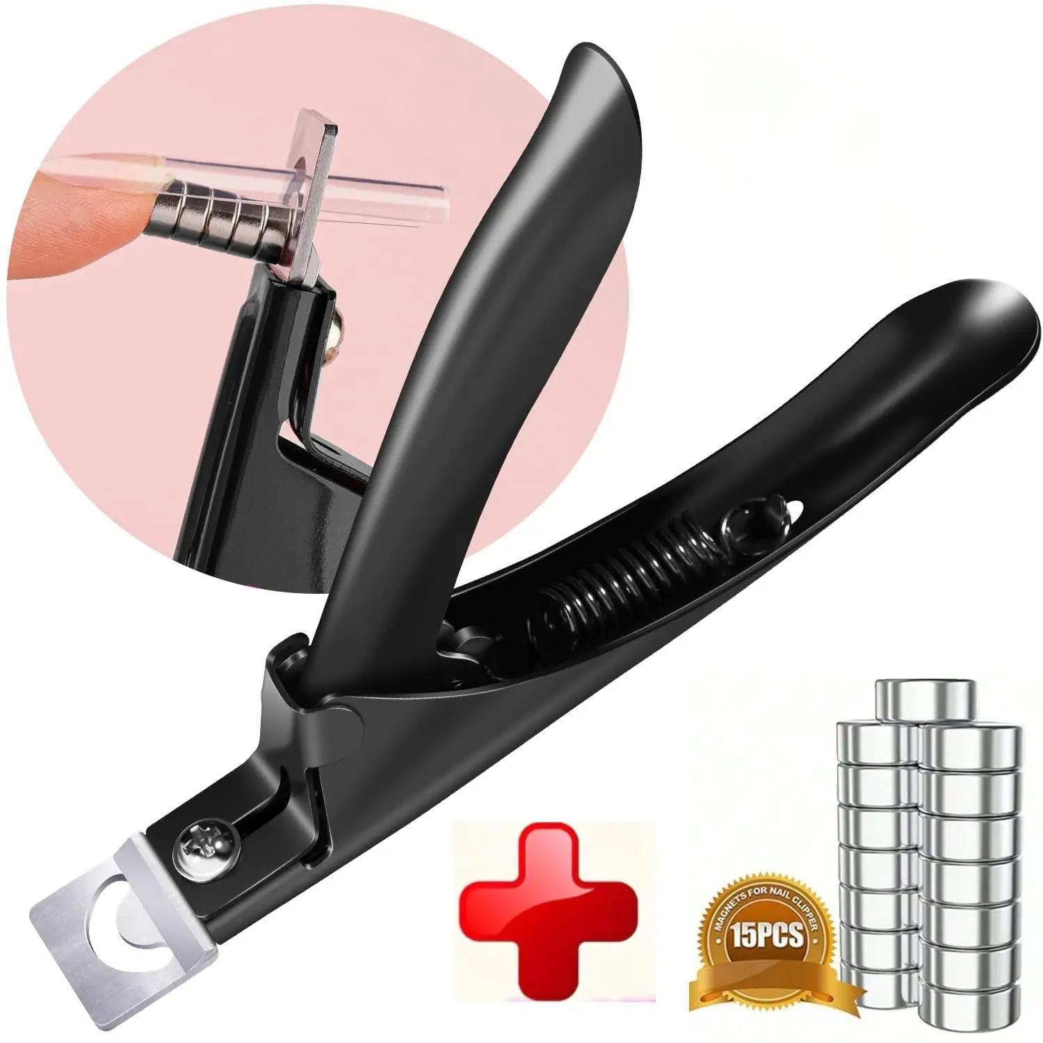 1Pc Nail Clipper+15Pcs Magnets/set, Nail Clipper Kit, Nail Care, Precise Nail Trimmer, Black Nail Clippers with Magnets for Acrylic Nails, Stainless Steel Nail Trimmer for Artificial Tips Manicure, Nail Art Tools