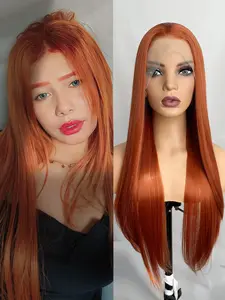 13x4 Copper Red Long Silky Straight Hair Wigs for Women, Heat-Resistant Synthetic Lace Front Wig, Natural Hairline, Free Part, All Seasons