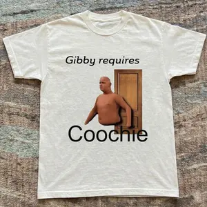 Gibby Requires Coochie Graphic Tee, Meme Cringe Funny Dumb Shirts, Men's Vintage Casual Trend Shirt Gift For Fans, Gift For Men, Gift For Women