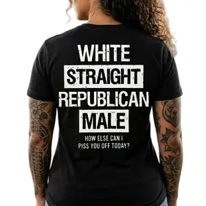 Men's Sarcastic Graphic T-Shirt - White Straight Republican Male Humorous Tee - Premium Cotton Short Sleeve Casual Top - Funny Political Statement Shirt Womenswear