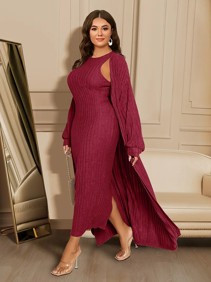 long cardigan and dress