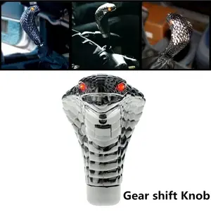 Universal Car Cobra Manual Gear Shift Knob with Chrome Red Blue LED Eyes, Car Accessories Snake Shifter