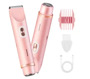 Bikini Shaver, Women's 2-in-1 Dual-Head Cordless Electric Shaver, Silky and Painless, Efficient Cleaning, IPX7 Waterproof, Wet and Dry (Pink) trimmer cold mist hair removal