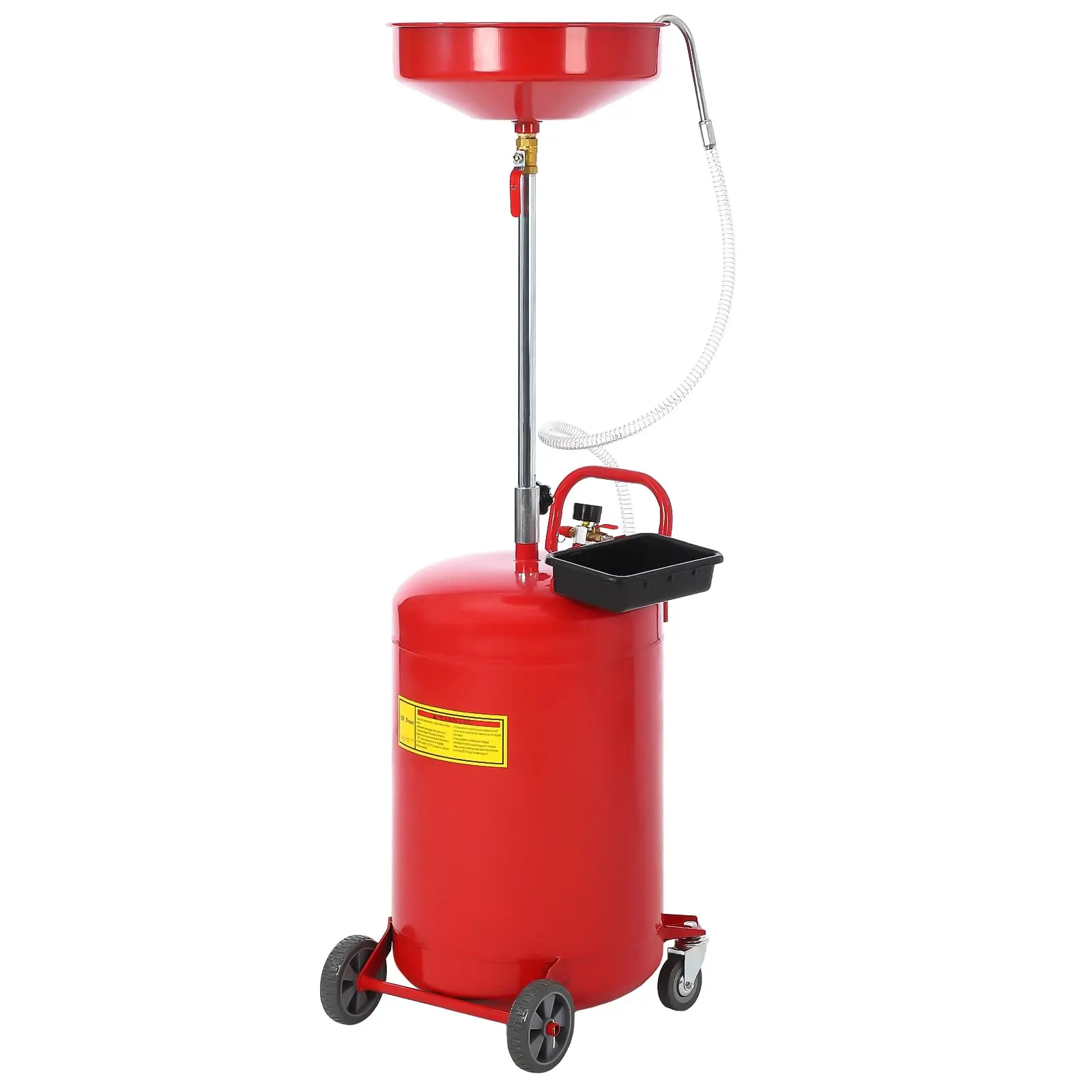 GARVEE 20 Gallon Oil Drain Tank, Portable Oil Drain Container, Air Operated Drainer, Fluid Fuel Transfer Drainage, Adjustable Funnel Height with Wheel &15'' Premium Bowl and a Toolbox, Red
