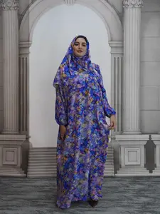Women's Leopard Print Batwing Sleeve Hooded Dress, Modest Long Sleeve A Line Dress for Daily Wear, Ladies Islamic Clothing for All Seasons