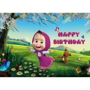 (Multiple styles) Ma-shas and Bear Theme Background for Children Birthday Party Baby Shower First Birthday Backdrop Party Decor Supplies 10 Tapestry