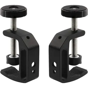 Universal C-Clamp Aluminum Support Clamp Desktop Mount Holder Stand with 1/4" and 3/8" Thread Black(2 Pcs)