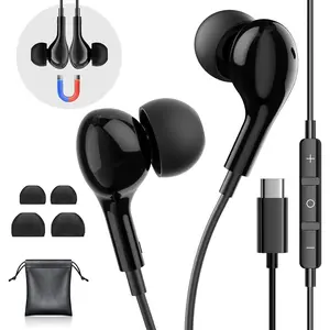 USB C Headphones for  16 Wired Earphones for  Galaxy S24/S23/S22/S25 Ultra for  15 Pro Wired Earbuds with Mic Stereo Noise Cancelling Type C Earbuds for Pixel 9/ 12, Black