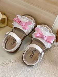 Summer New Girls' Princess Style Sandals, Lace Trim Bow, Adjustable Back Strap, Soft Anti-Slip Sole, Cute Beach Shoes for Kids