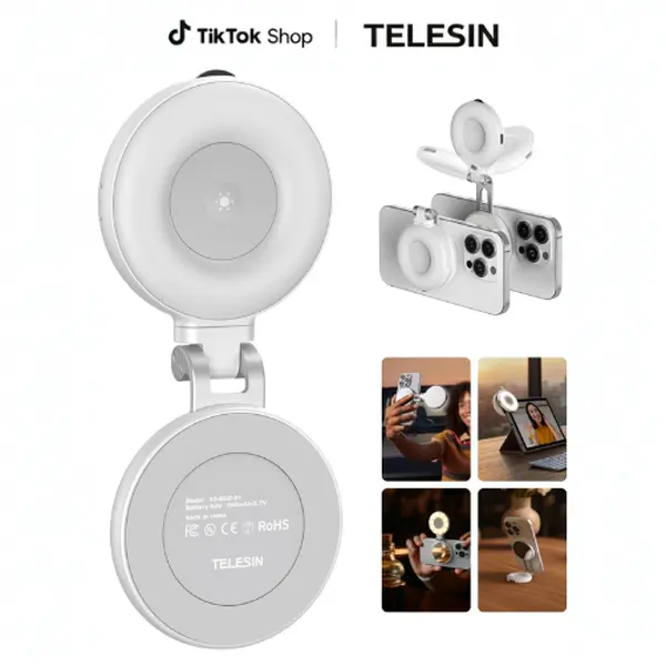 TELESIN Magnetic Selfie Light, 360°  3 Color Temperatures  LED Ring Light with MagSafe,Mirror and Phone Stand, Portable Rechargeable Light,for Makeup, Live Streaming, Video,Compatible with iPhone 17/all series, Samsung,Android,Deals For You Days