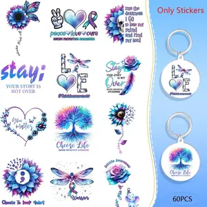 Suicide Awareness Theme Keychain Sticker, 5 Counts/set Waterproof Pattern Sticker, Suitable for Acrylic Keychain, Easy to Use