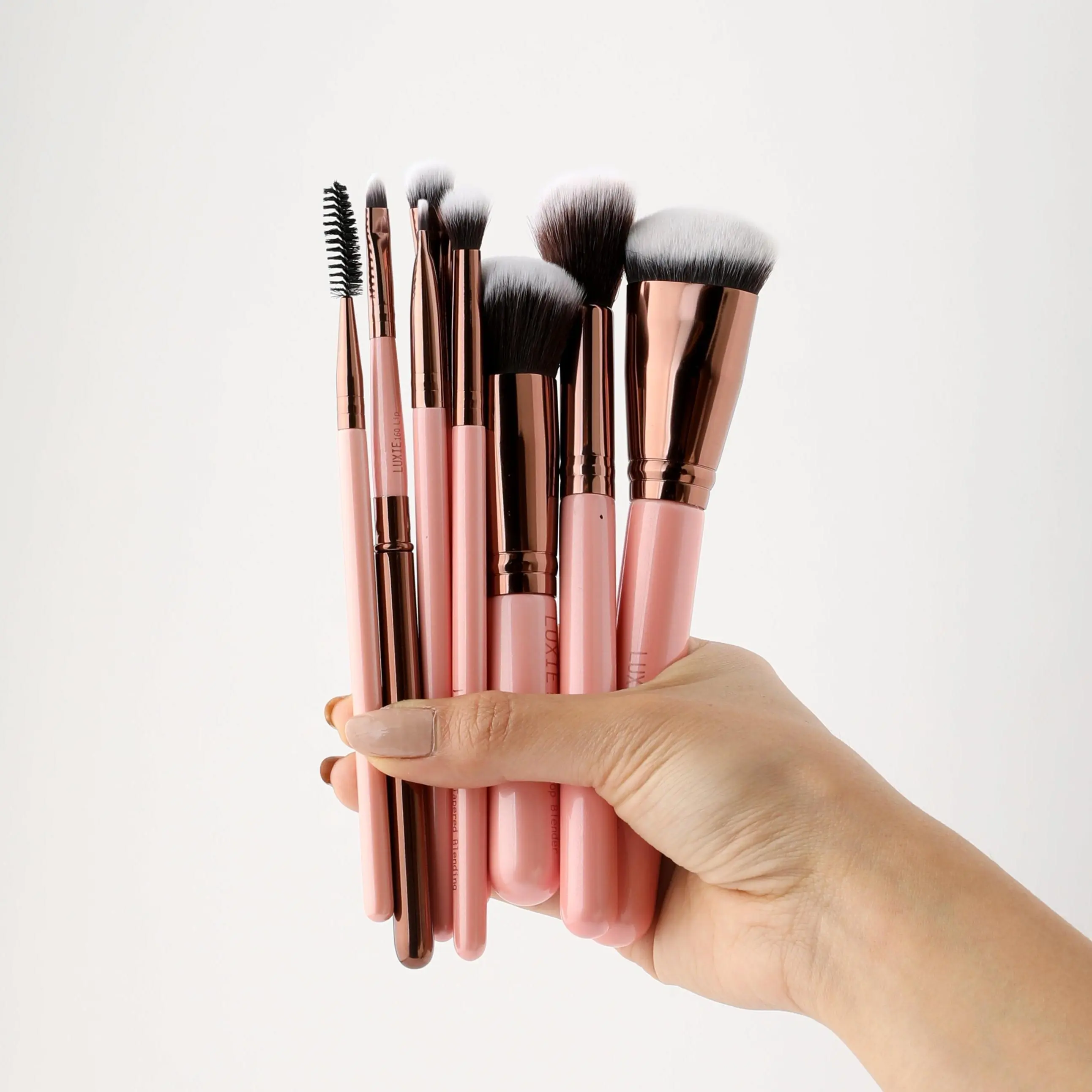 LUXIE Complete Face Brush Set - Makeup Brush, Rose Gold, Precision face, Blender, Highlighter, Blending, Shading, Definer, Brow and Lash and Lip Brush
