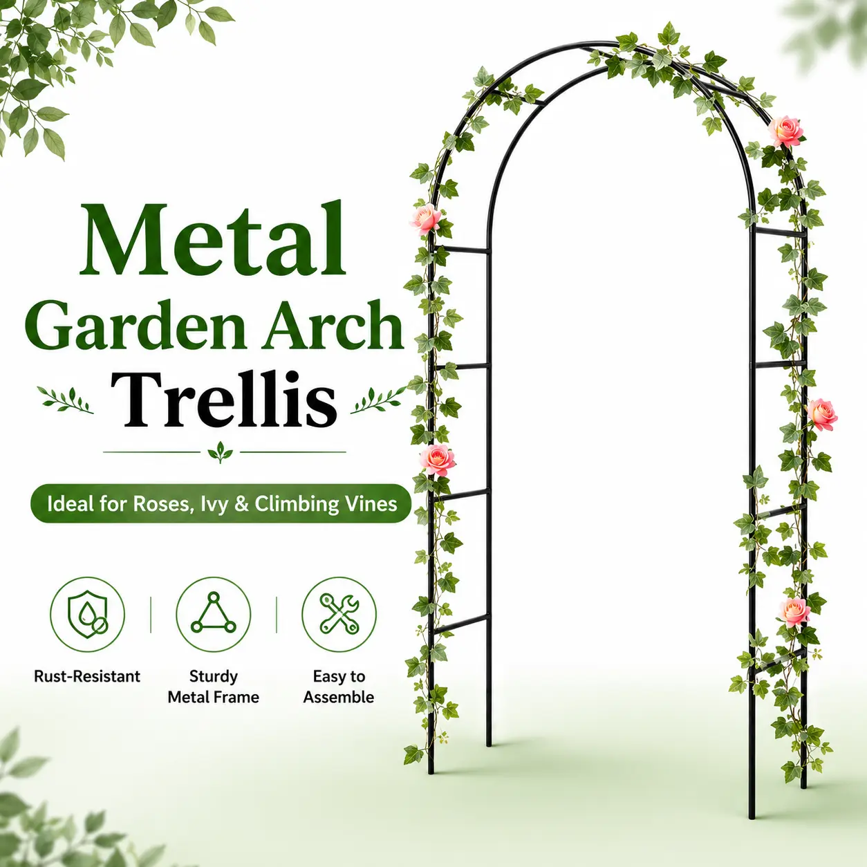 Metal Garden Arch Trellis For Climbing Plants, Two Configurations Wide Or Tall Garden Arbor For Roses, Vines And Flowers, Outdoor Archway For Lawn, Backyard, Wedding, Halloween And Christmas Decor, Black