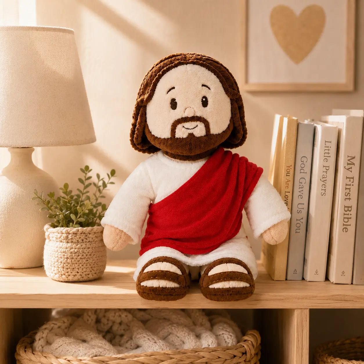 Jesus Stuffed Doll – Soft Religious Plush Figure with Red Robe, Faith-Inspired Christmas Gift & Church Decor