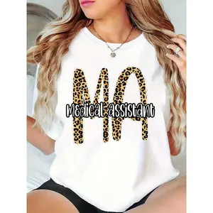 Women's Leopard Print MA Medical Assistant T - Shirt, Casual Workwear for Medical Assistants, Stylish Healthcare Professional Top