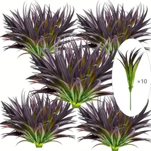 10 Pcs Artificial Grass & Flower Shrub, UV-Resistant, Tall Fake Plants (Deep Purple + Green), for Home, Garden, Office, Patio, Hanging Planter, Window Box, Zero Maintenance, Fade-Proof, Ideal for Christmas