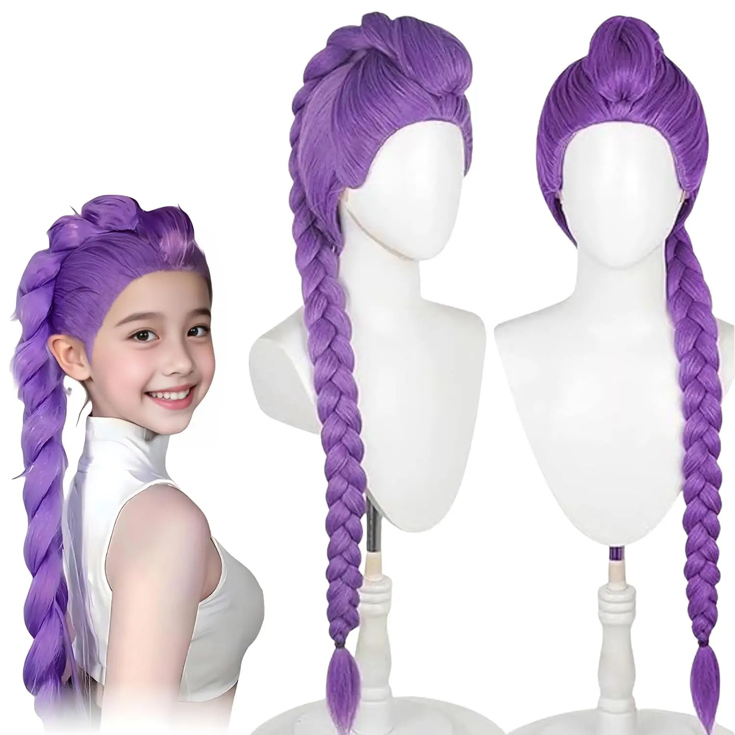 Demon Hunters Rumi Wig – 39" Dark Purple Braided Cosplay Hair 520g, Heat-Resistant Synthetic Fiber, Adjustable Cap for Kids & Adults, Halloween Anime