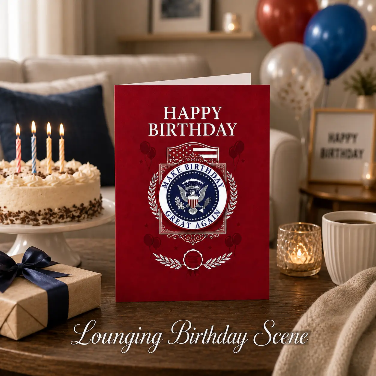 Funny Talking Birthday Card with Sound – Presidential Voice Audio Greeting Card, Lounging Birthday Scene, 5x7 Gag Gift with Envelope