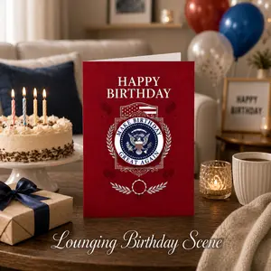 Funny Talking Birthday Card with Sound – Presidential Voice Audio Greeting Card, Lounging Birthday Scene, 5x7 Gag Gift with Envelope