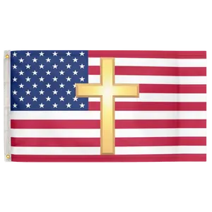 American Christian w/ Gold Cross 3'X5' Flag 100D Polyester (90cm x 150cm) Christian Flag (C20) RolFlags