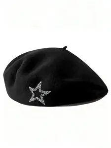 Vintage Five-Star Beret Hat, Fashionable Stylish Warm Painter Cap, Retro Beanie Fitted for Women, Cozy Winter Accessory Embellishment