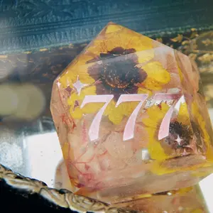 777 Angel Number Resin Floral Crystal Obelisk