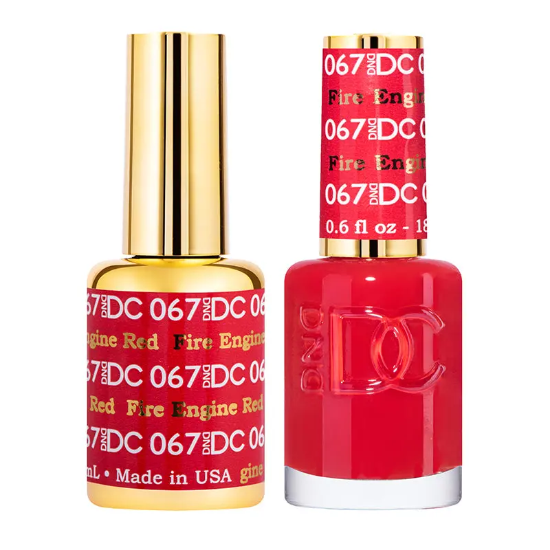 DND DC Gel Nail Polish & Nail Lacquer Duo Set, Long-Lasting Professional UV Manicure in Fire Engine Red 067, 0.5 oz