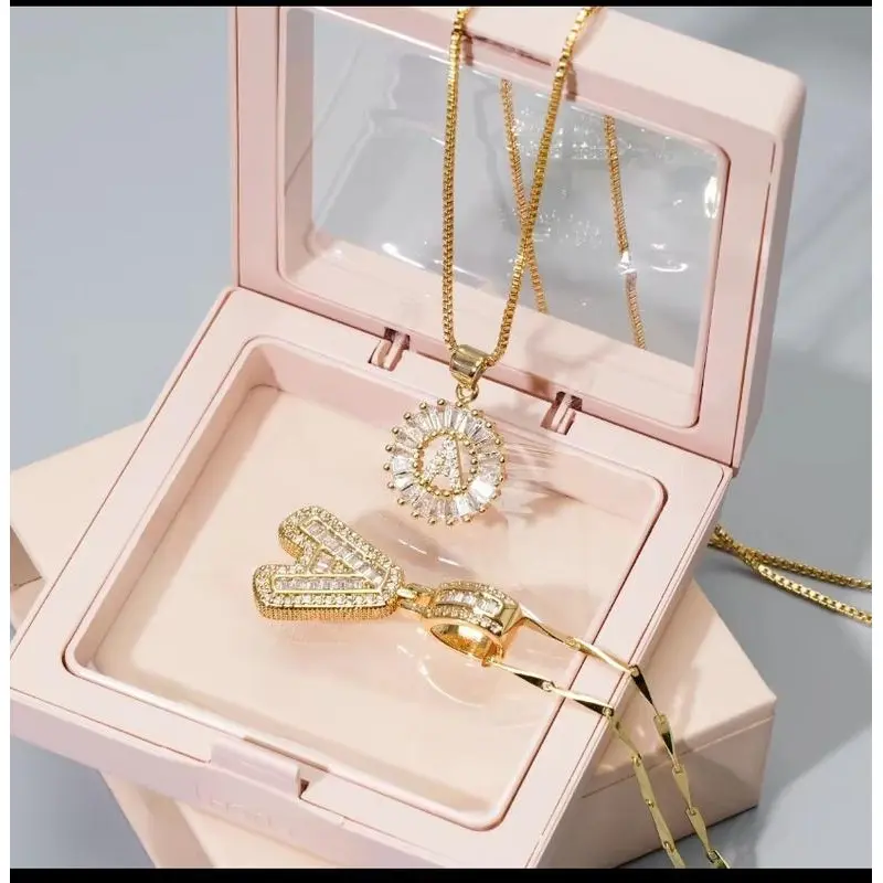 2 Pack Initial Letter Pendant Necklaces for Women, 14K Gold Plated Cubic Zirconia Alphabet Necklace, Fashion Jewelry for Parties & Birthdays with Gift Box