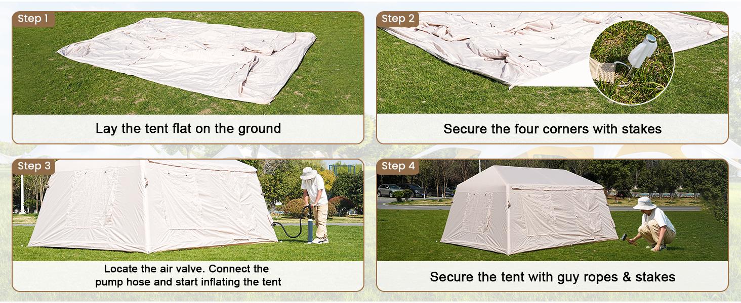Docred 8/10/12 Inflatable Glamping Tent with Canopy, Hand Pump, Stove Jack, Breathable Waterproof Oxford Fabric, Portable Outdoor Camping Setup, Rainproof Sunproof for Family Travel, Breathable Waterproof Tent, Outdoor Camping Waterproof