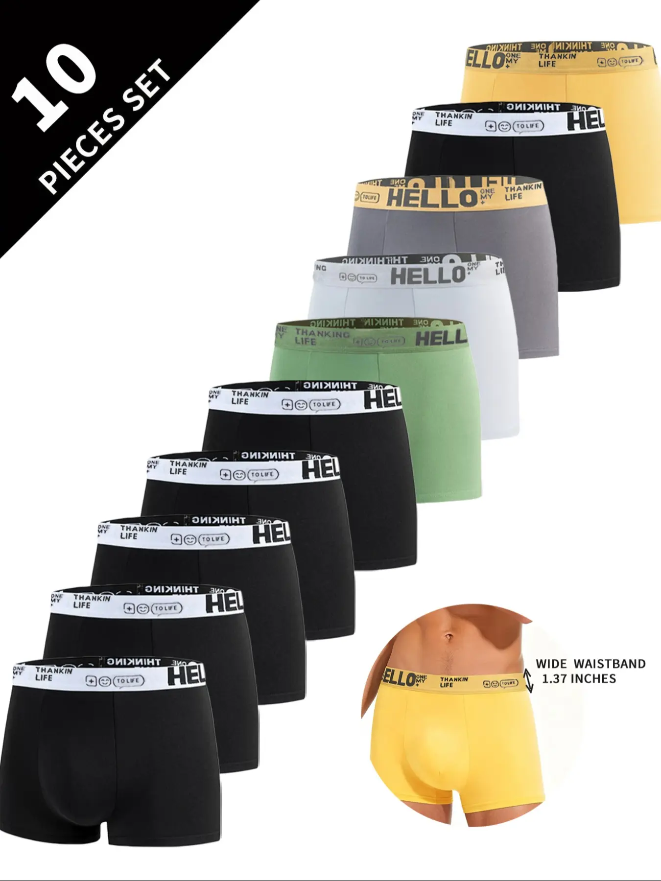 10PCS Men's Comfy Lightweight Underwear Boxer Men, Soft Comfortable Knit Fabric Fitted Boxer Brief Men, Men's Panties Wide Waistband Design, Stylish Casual Daily Wear & Outdoor Activities