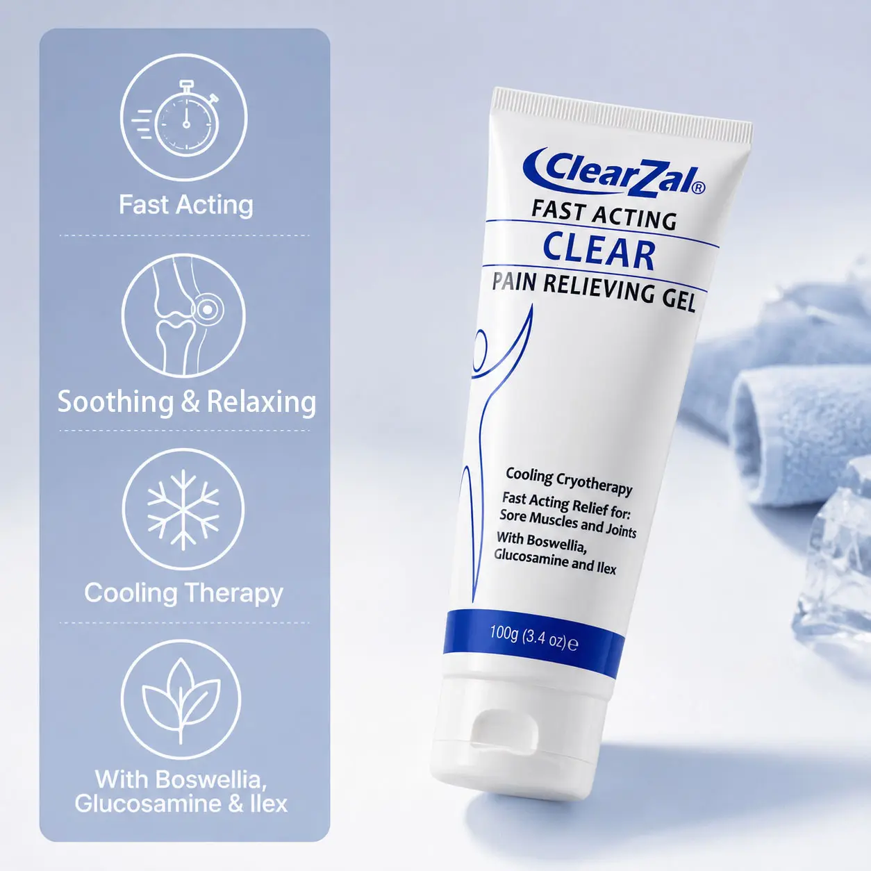 Clearzal Soothing Cooling Gel 100g, Relieving Body Gel, Cooling with Menthol and Frankincense, Helps Relieve Muscle Tension , Relax your waist, legs, knees, shoulders and neck to relieve fatigue, Sports Soothing Cooling Gel Body Care Lotions