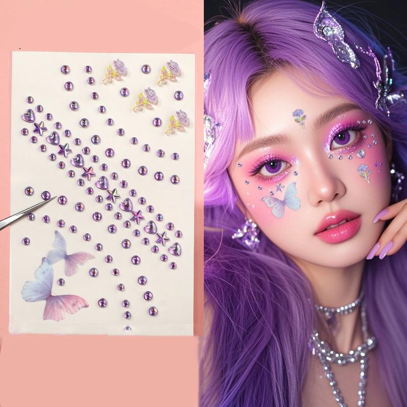 New 3D Butterfly Rhinestone Stickers, Star Moon Round Diamond Pentagram Pearl Face Decorations, Christmas Face Tattoos