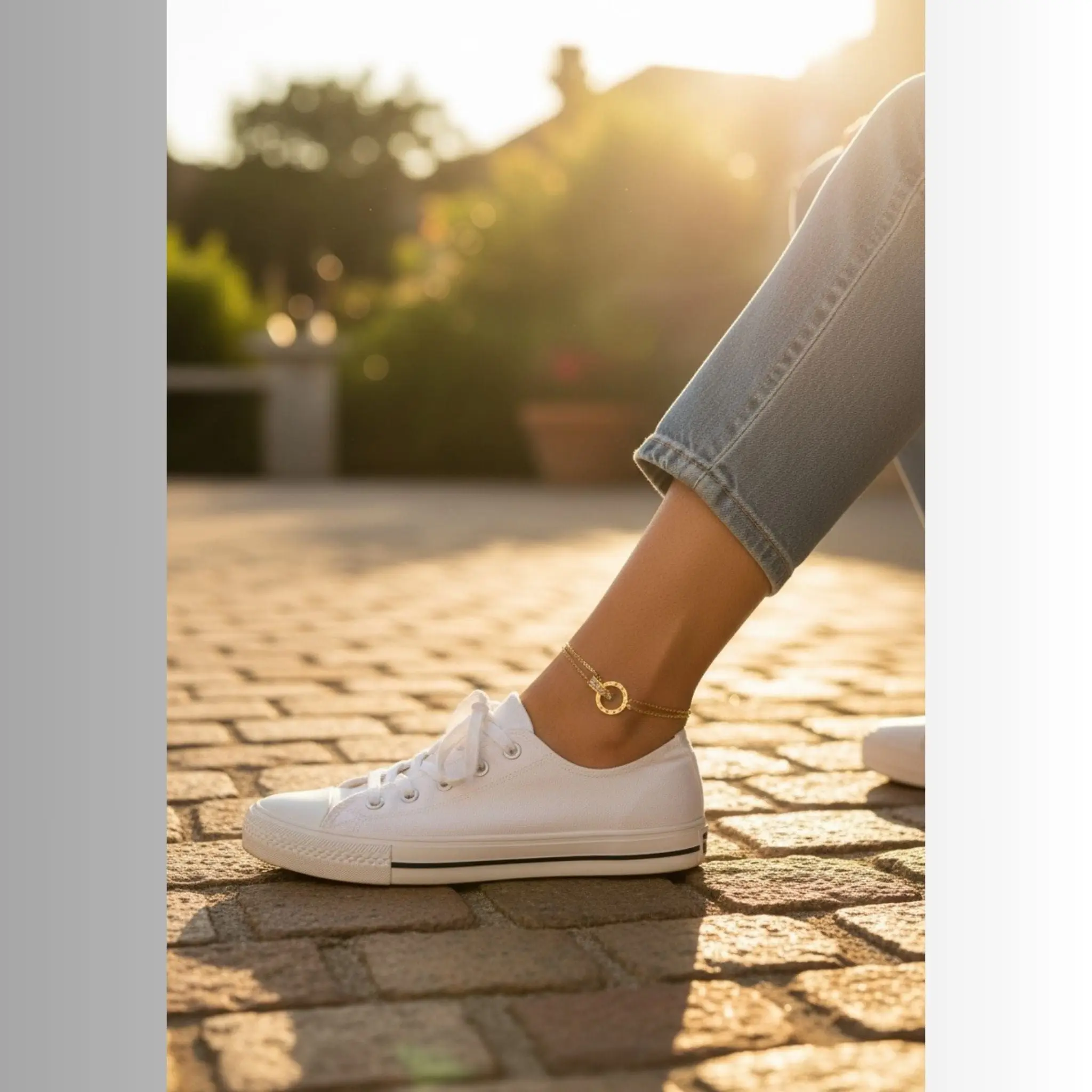 Eternity CZ Double Chain Anklet – 18K Gold PVD